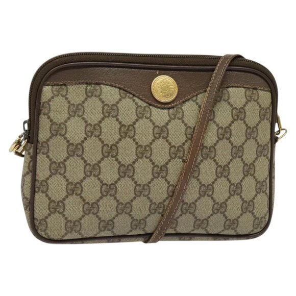 GUCCI GG Supreme Shoulder Bag PVC Leather Beige Gold Auth - Picture 1 of 15